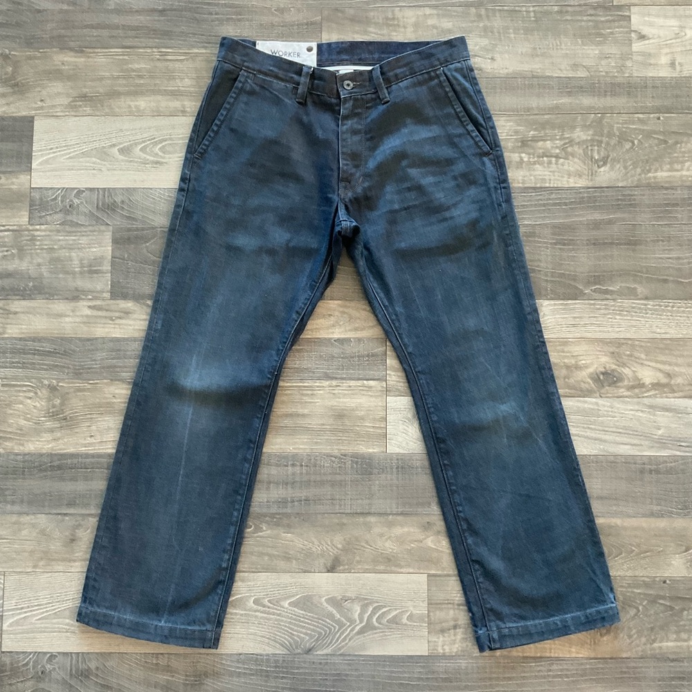 33x30 Y2K Gap 1969 Worker Jeans Coated Denim Men’s 34x29.5 Blue Denim Wide Leg